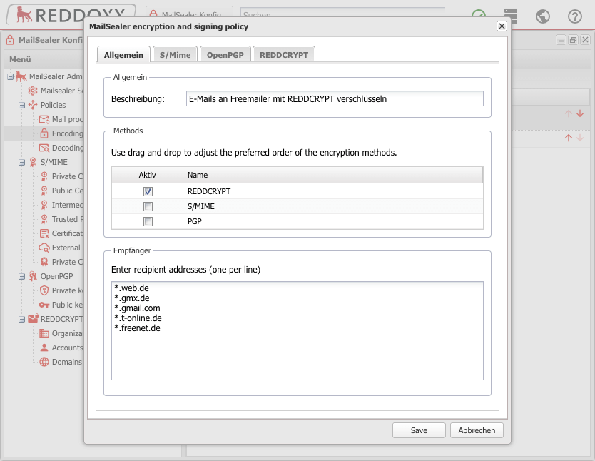 Encrypt emails centrally with REDDCRYPT