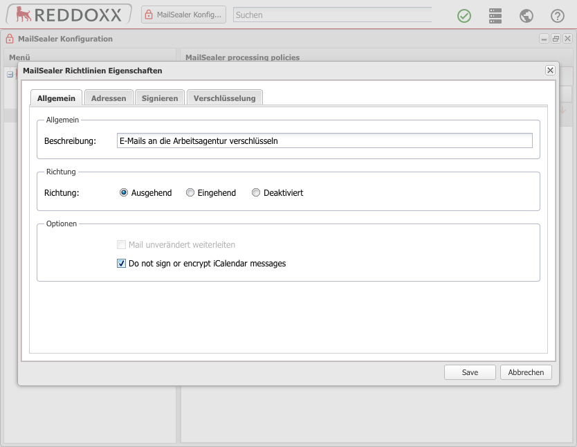 Emails are automatically encrypted and decrypted by the REDDOXX appliance via the central set of rules