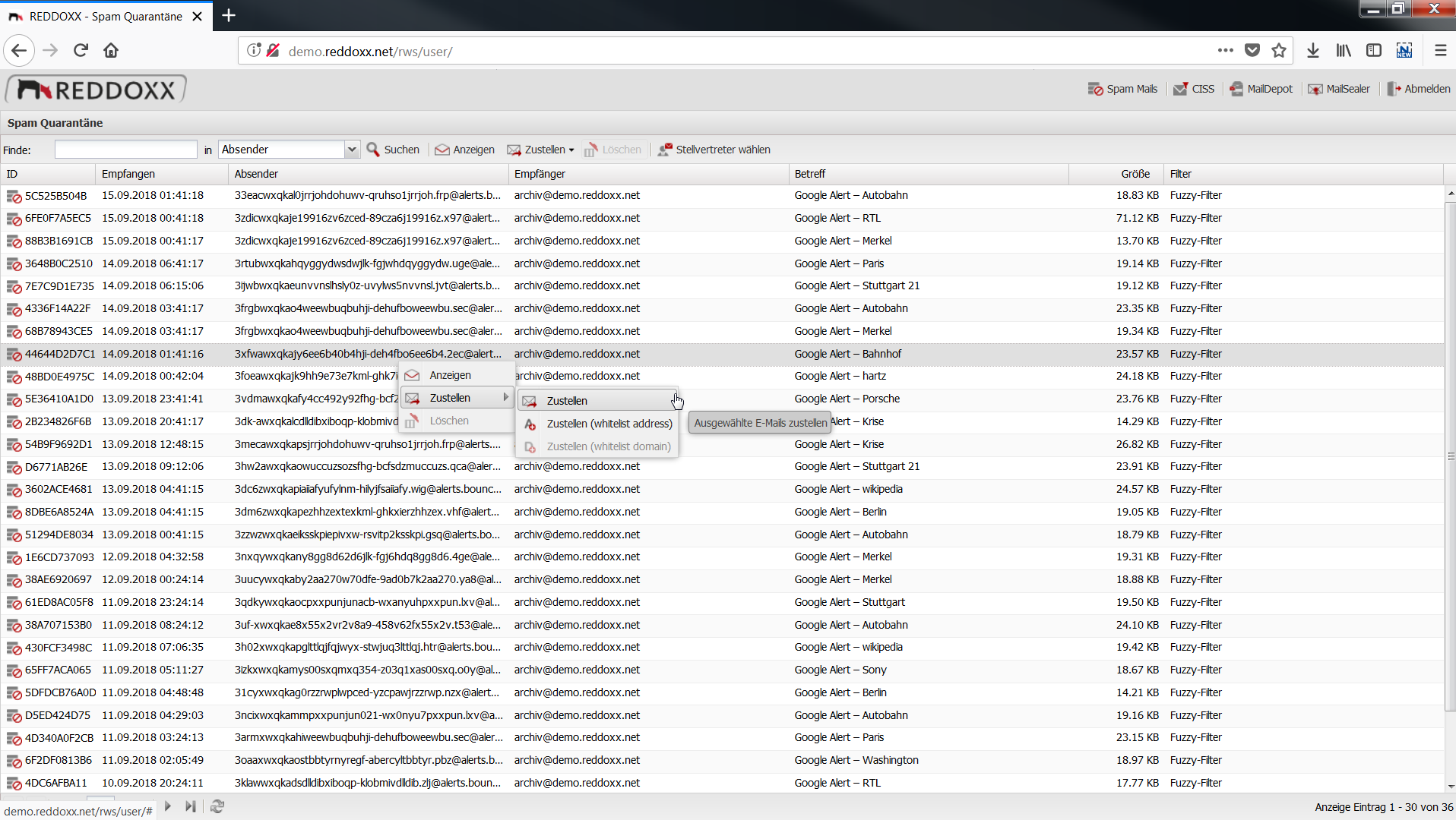 Spamquarantäne Webinterface
